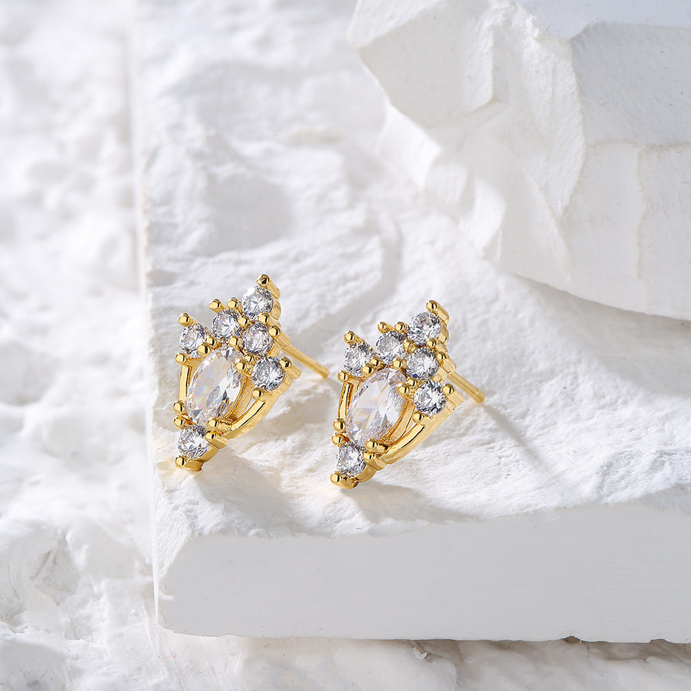 Minimalist Geometric Copper Gold-Plated Stud Earrings for Women with Zircon Accents