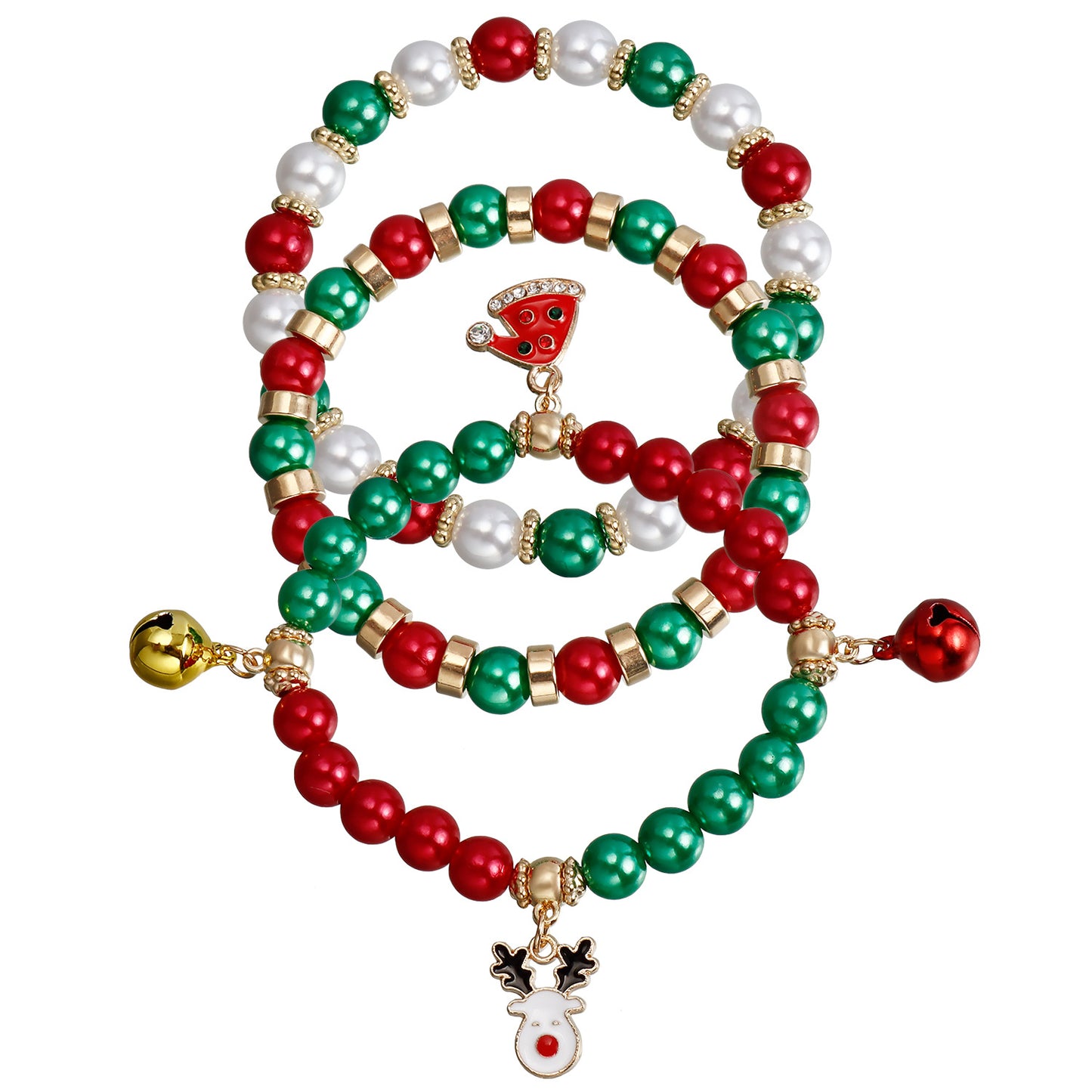 Geometric Acrylic Beaded Bracelet Set with Plated Finish for Christmas Holiday Gift