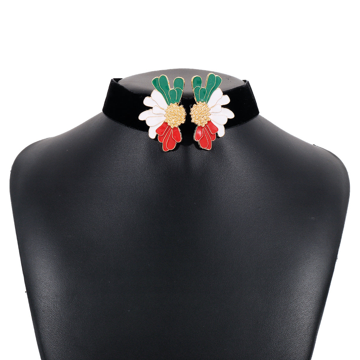 Collana pendente floreale da donna dolce e grintosa con finitura in smalto su base in lega con design geometrico a catena per clavicola