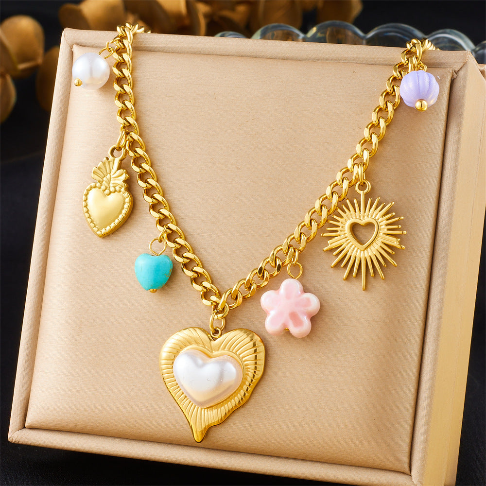 Spiral Oval Heart Butterfly Floral Stainless Steel Plated Pendant Necklace for Women