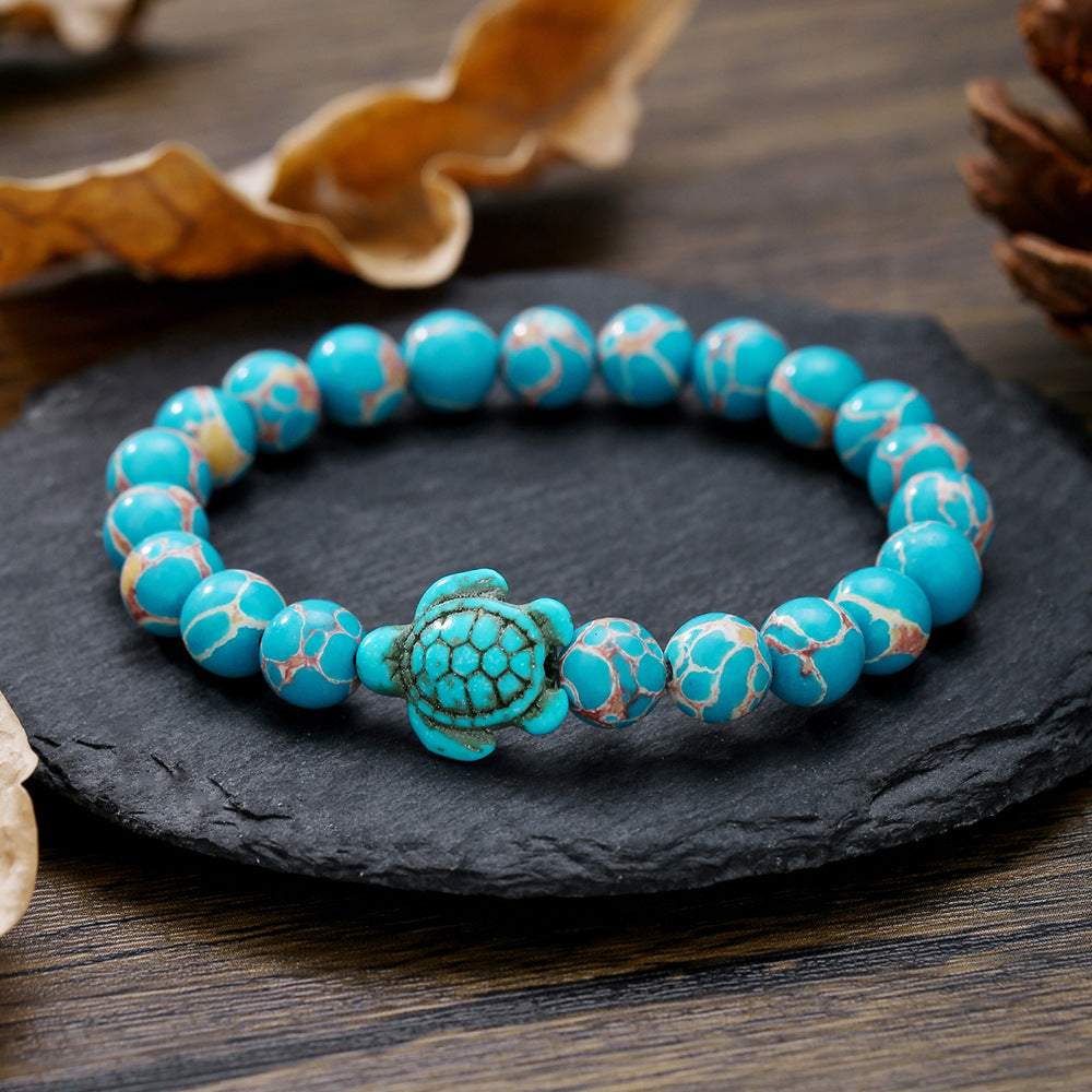 Bohemian Ethnic Geometric Round Alloy Turquoise Beaded Bracelet