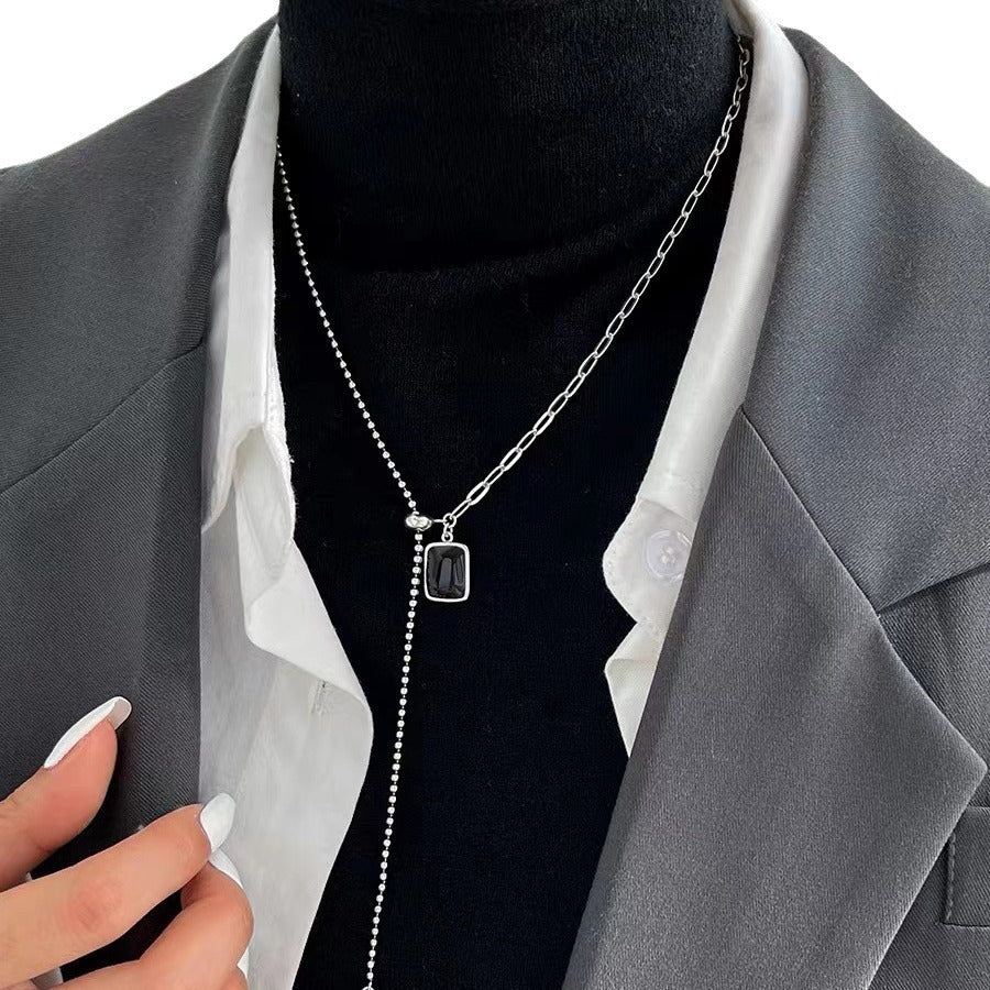 Minimalist Double-Sided Letter Pendant Necklace in Titanium Steel with Plated Finish for Women and Men