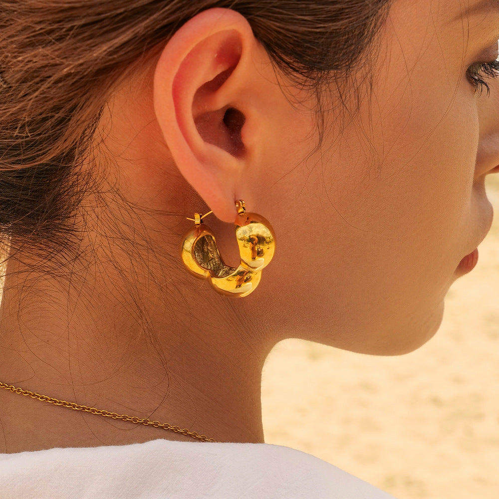 Minimalist 18K Gold Plated Stainless Steel Geometric Three-Half-Sphere Earrings for Women