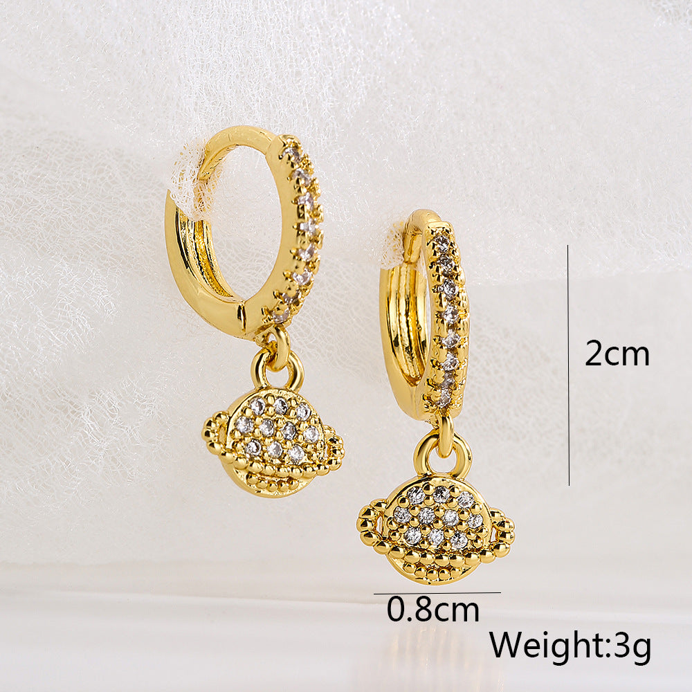Orecchini pendenti geometrici in rame da donna con placcatura in oro autentico e zirconi micro-pavé
