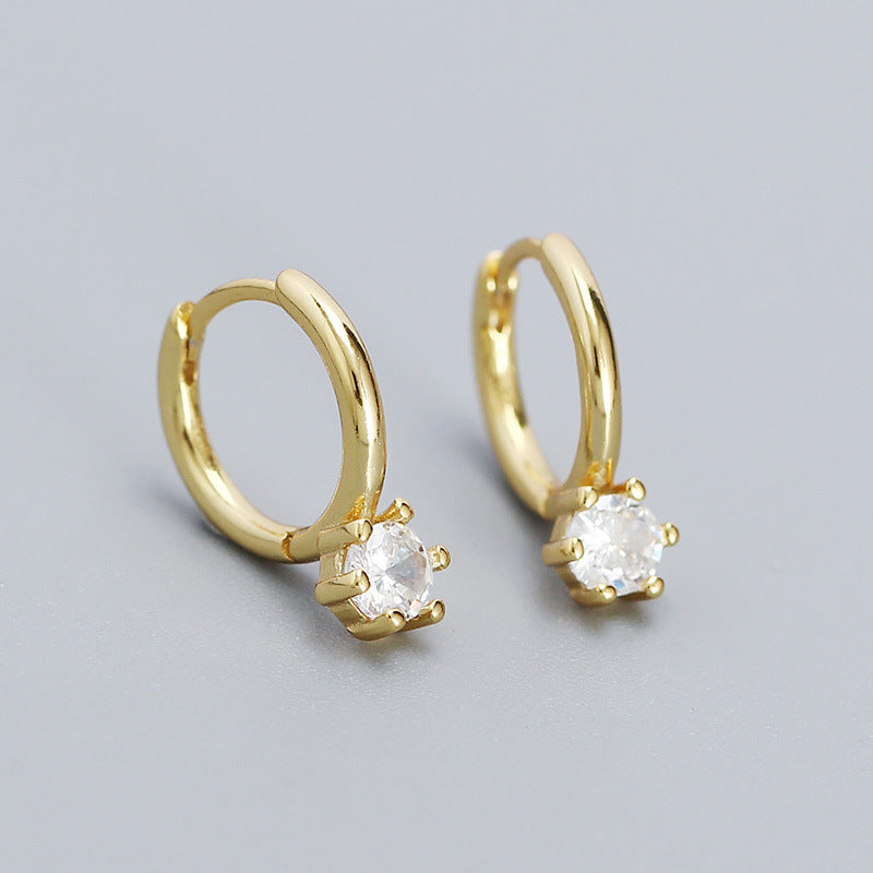 Minimalist Elegant 925 Sterling Silver Round Geometric Cubic Zirconia Hoop Earrings