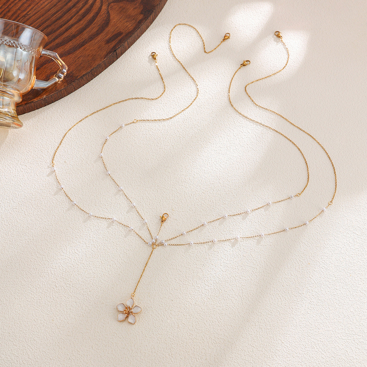 Bohemian Floral Drip Oil Polished Stainless Steel Body Chain for Women