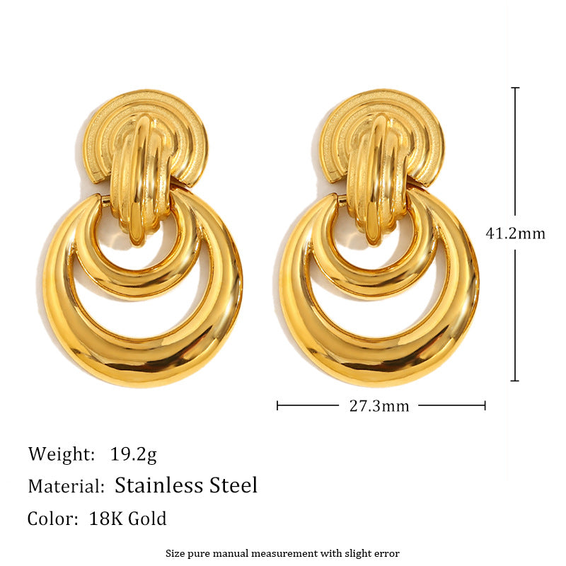 Minimalist Geometric Stainless Steel Earrings with 18K Gold Plating Double Hoop Design