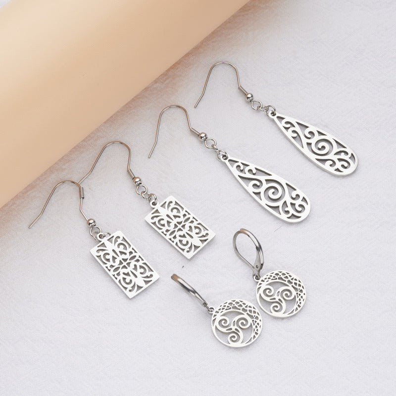 Sweet and Edgy Geometric Stainless Steel Hoop Earrings with Plated Finish Long Fashion Ear Jewelry for Women