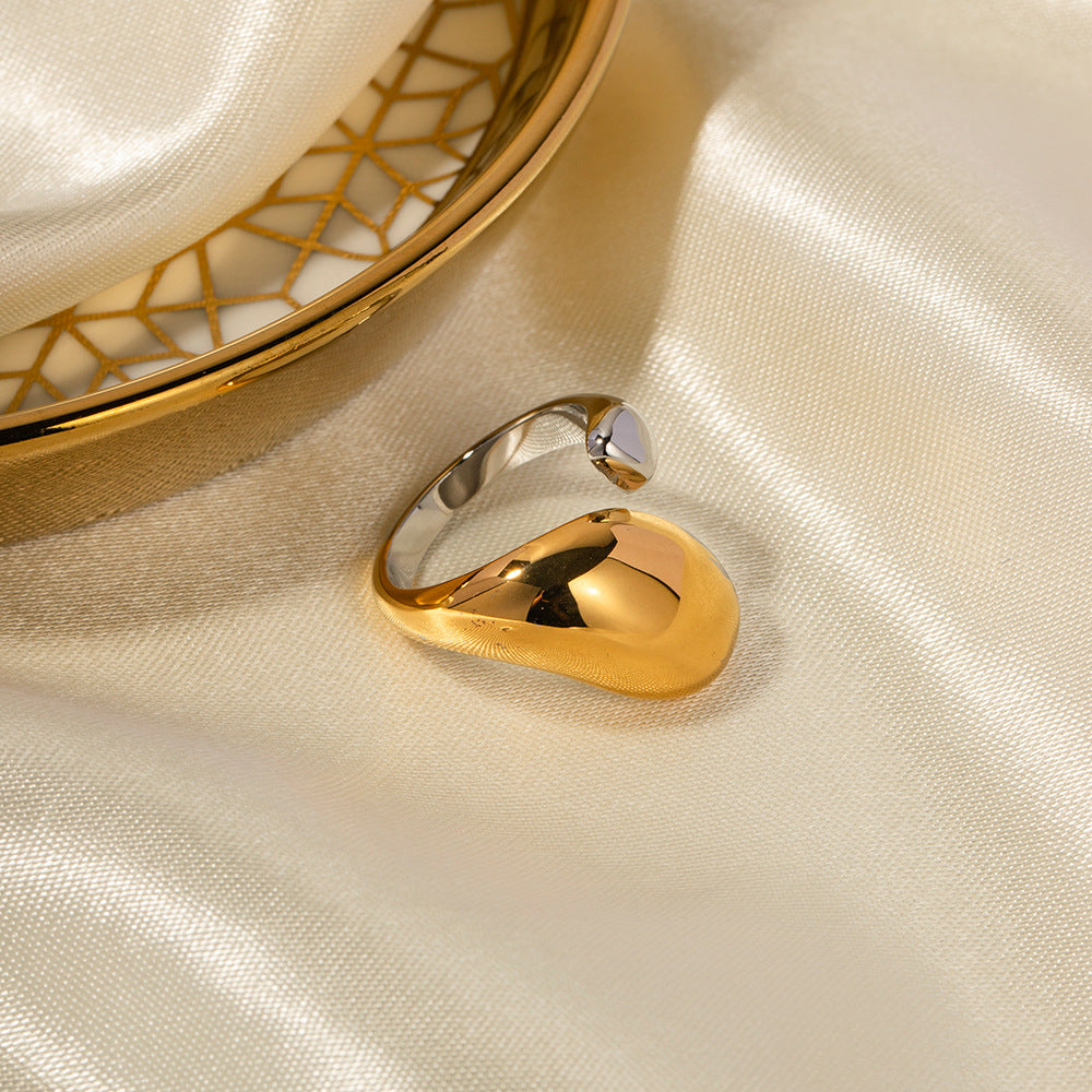 Fashionable Ins Style 18K Plated Titanium Steel Geometric Irregular Open Ring for Women