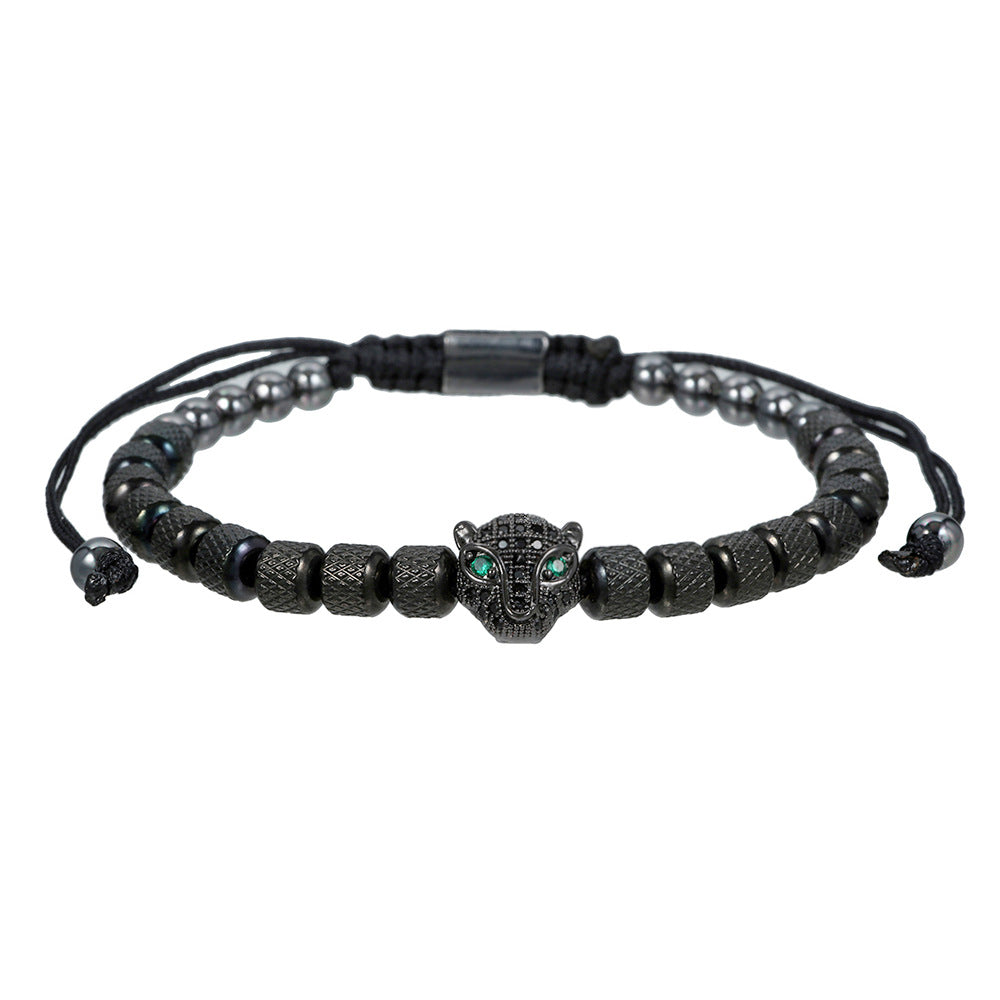 Micro-Paved Cubic Zirconia Leopard Head Stainless Steel Geometric Bracelet