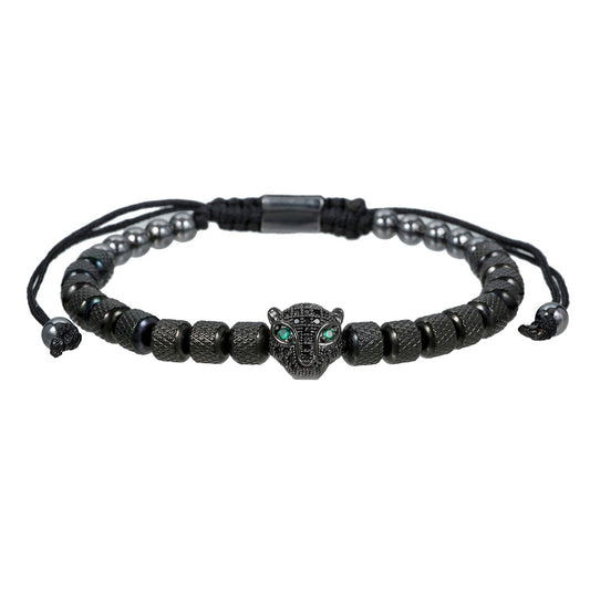 Micro-Paved Cubic Zirconia Leopard Head Stainless Steel Geometric Bracelet