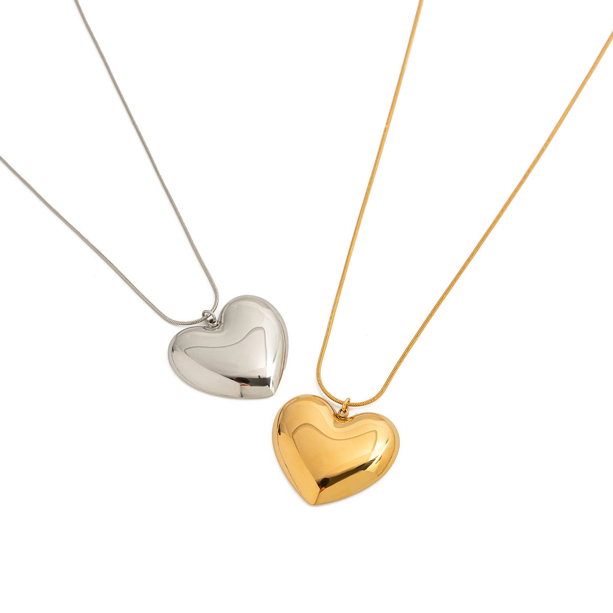 Heart Shaped Stainless Steel Plated Pendant Necklace with Snake Chain for Women