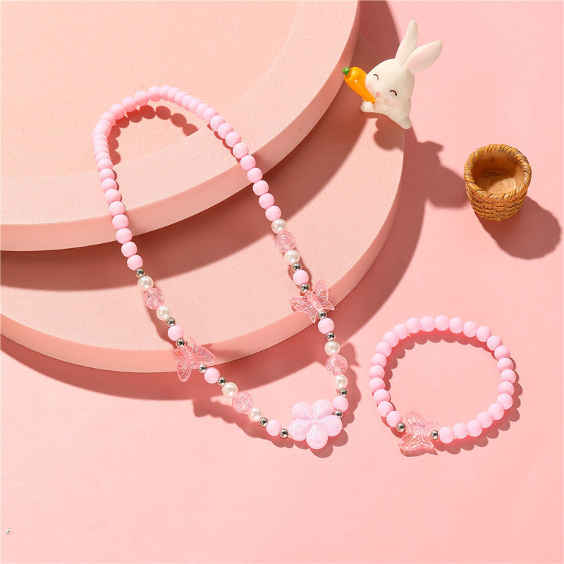 Collar de cadena de serpiente con perlas y flores de dibujos animados, con dije de resina, barra de dijes de bricolaje para niñas