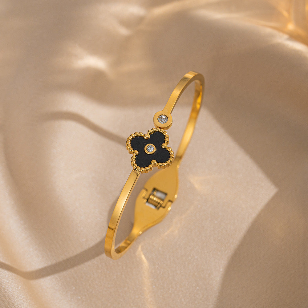 Bracciale ovale lusso minimalista da donna in acciaio al titanio con finitura placcata e anallergico in acciaio inossidabile