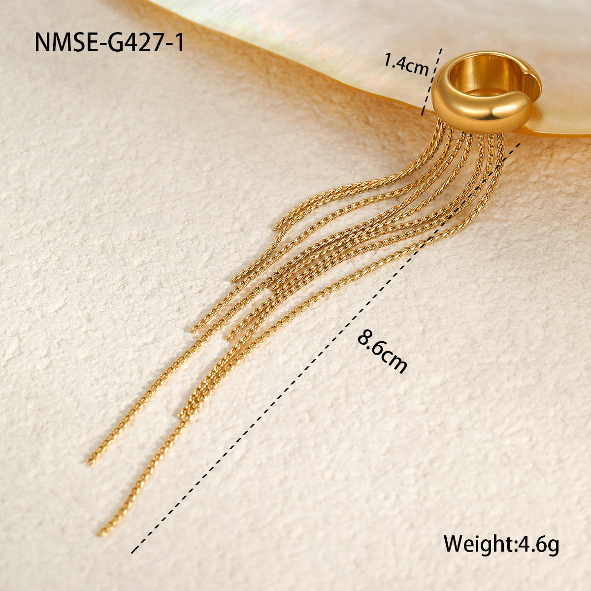 Fashionable Long Tassel Stainless Steel Ear Cuffs with 18K Gold Plating Geometric Shape for Women