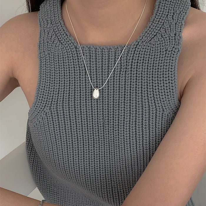 Sweet Minimalist Teardrop Pendant Necklace in 925 Sterling Silver with Geometric Accents