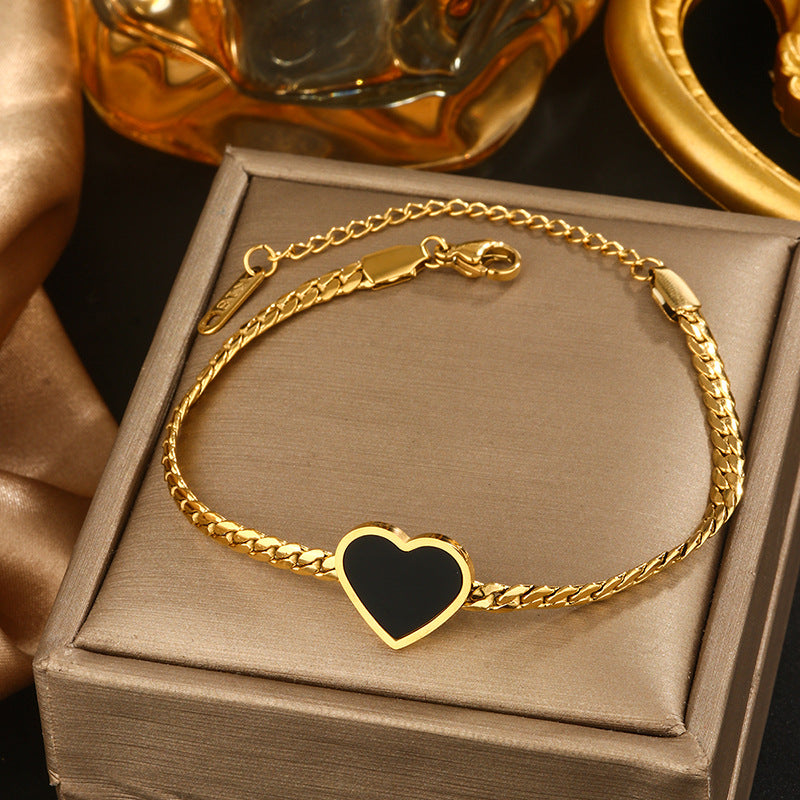 Vintage Sweet Heart Butterfly Geometric Titanium Steel Plated Bracelet for Women
