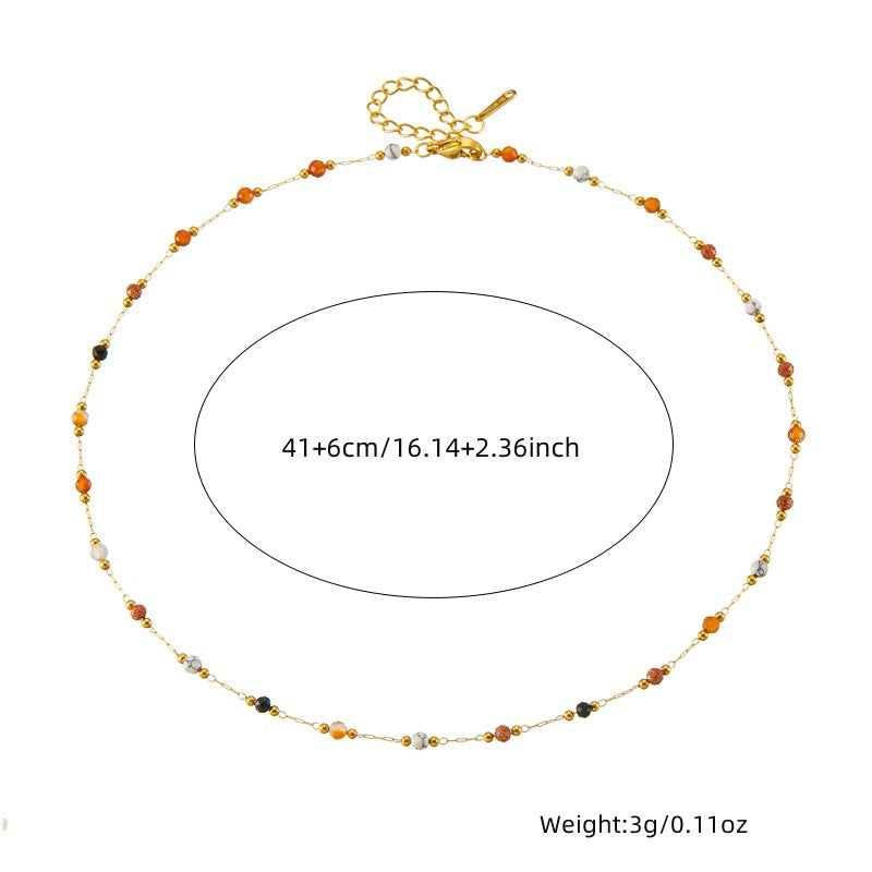 Vintage Bohemian Colored Stones Box Chain Stainless Steel Bracelet Necklace Anklet Set