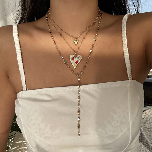 Collar de aleación con colgante de corazón geométrico de lujo minimalista para mujer