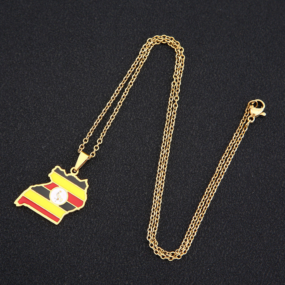 Collar de acero inoxidable con mapa geométrico de Uganda para mujer con esmalte, cadena de moda para clavícula