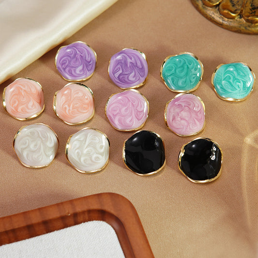 Sweet Irregular Round Drip Oil Stainless Steel Earrings