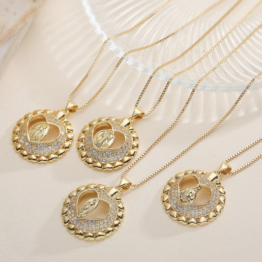 Vintage Minimalist 18K Gold Plated Brass Geometric Heart Cubic Zirconia Pendant Necklace for Women