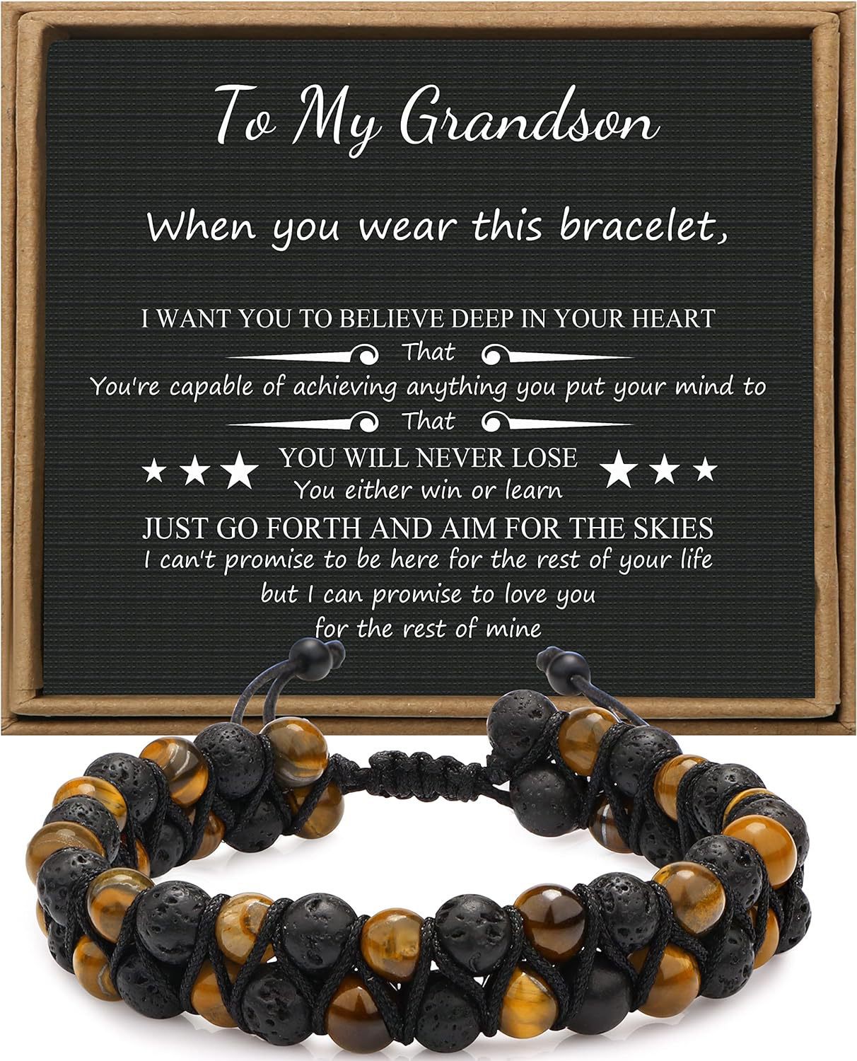 Men's Geometric Tiger's Eye Beaded Bracelet Adjustable Double Layer Handmade Gift