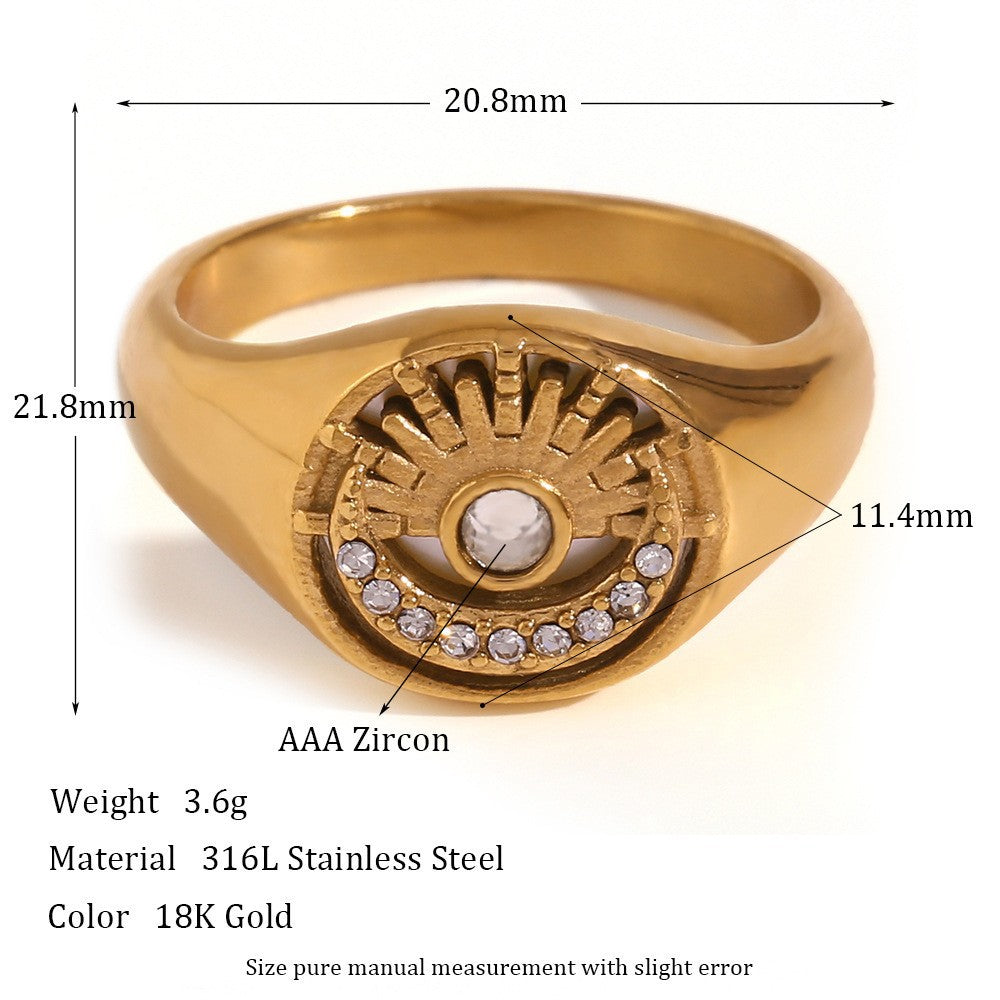 Vintage-Style Geometric Titanium Steel Ring Set for Women with 18K Gold Plating and Enamel Finish