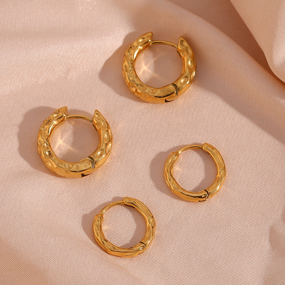 Minimalist Fashion Stainless Steel Geometric Moon Surface Texture Hoop Earrings with Plating Finish