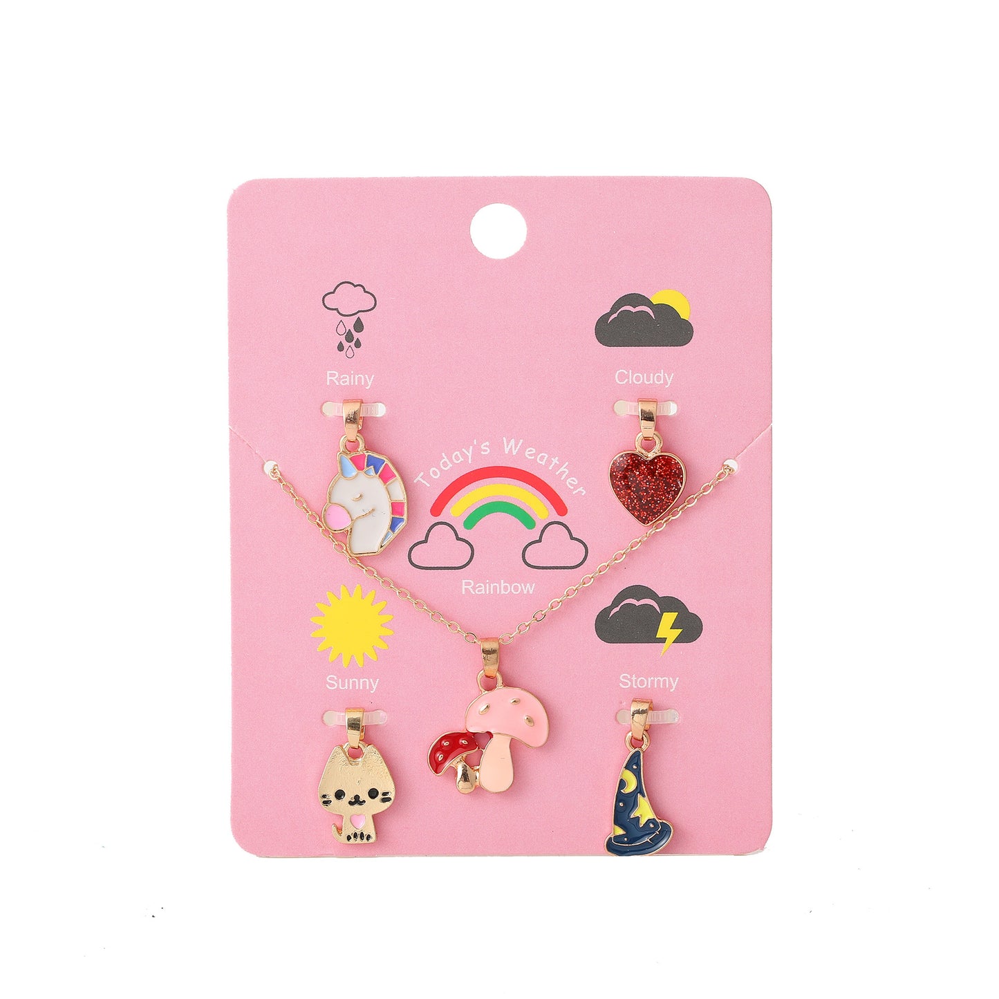 Cartoon Unicorn Pendant Necklace Set for Girls with Ice Cream Cake and Rainbow Design, Enamel Alloy Choker Chain for Kids Ages 3-10
