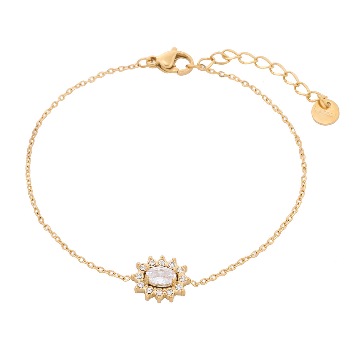 Fashion OL Geometric 18K Gold Plated Stainless Steel Bracelet for Women with Rhinestone