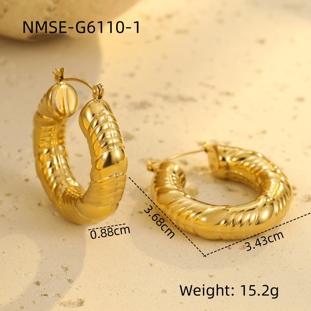 Pendientes de tuerca geométricos huecos de acero inoxidable vintage con acabado chapado para mujer