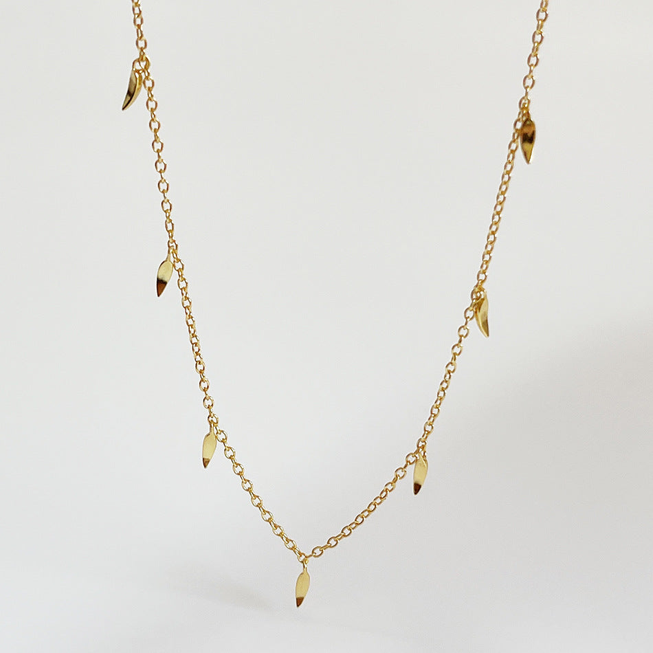 Collar minimalista dulce geométrico trenzado de plata de ley 925 con colgante de borla en cadena de bolas, chapado en oro de 18 quilates