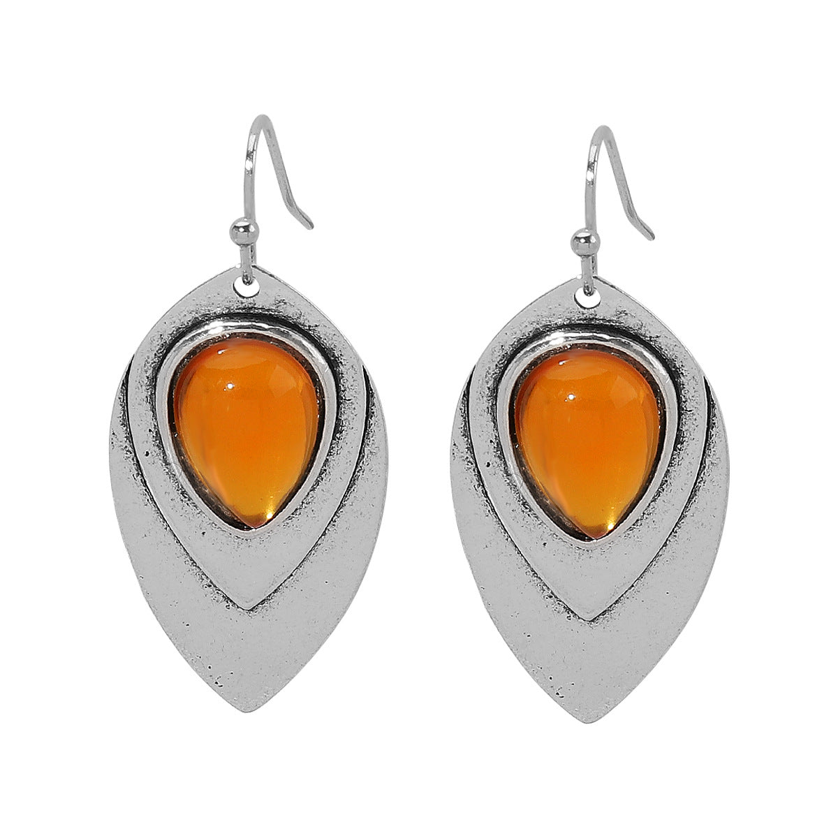 Aretes de mujer étnicos vintage geométricos en aleación con incrustaciones de piedra natural y acabado esmaltado