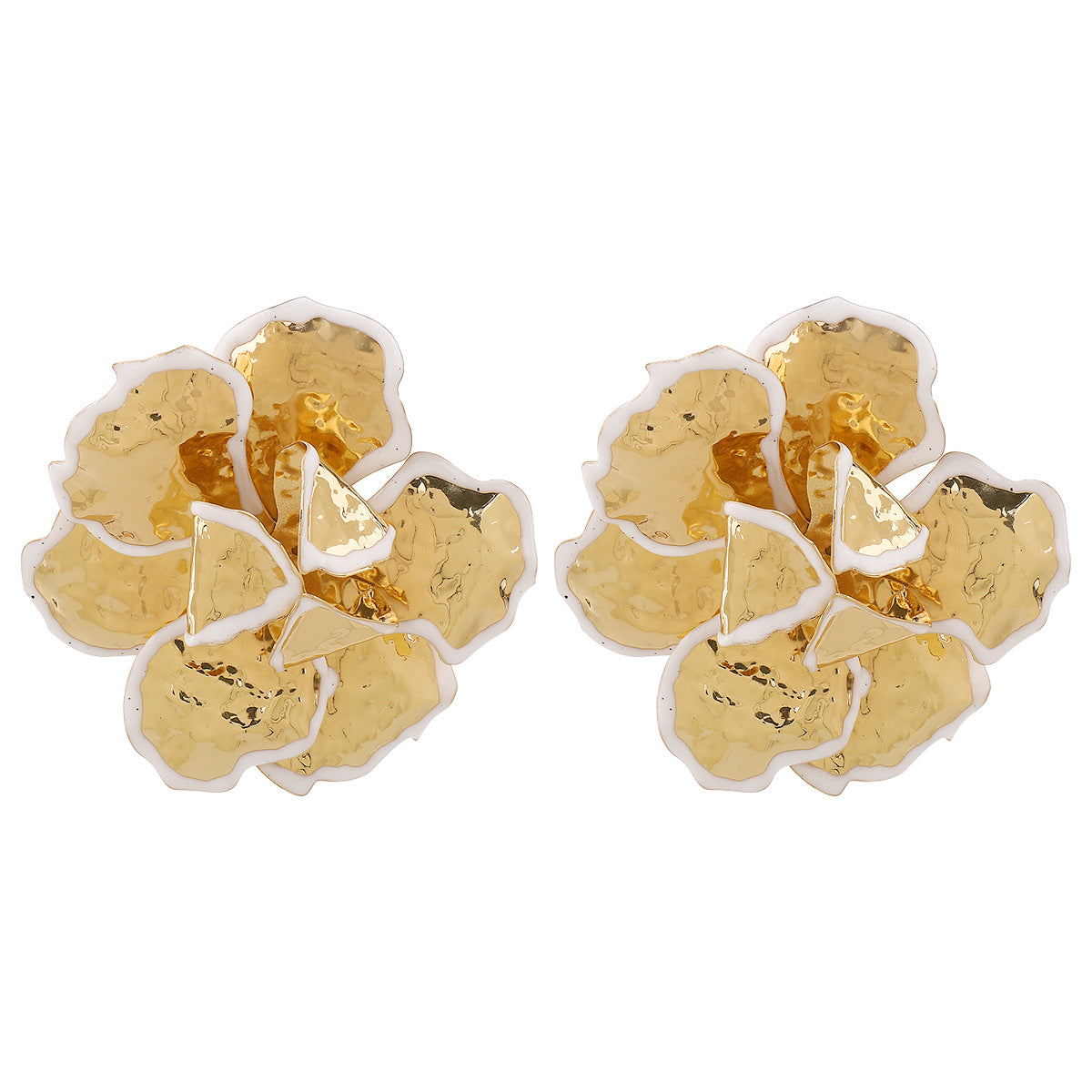 Elegant Floral Metal Stud Earrings with Enamel Finish for Women, Minimalist Luxury Style Fashion Accessory