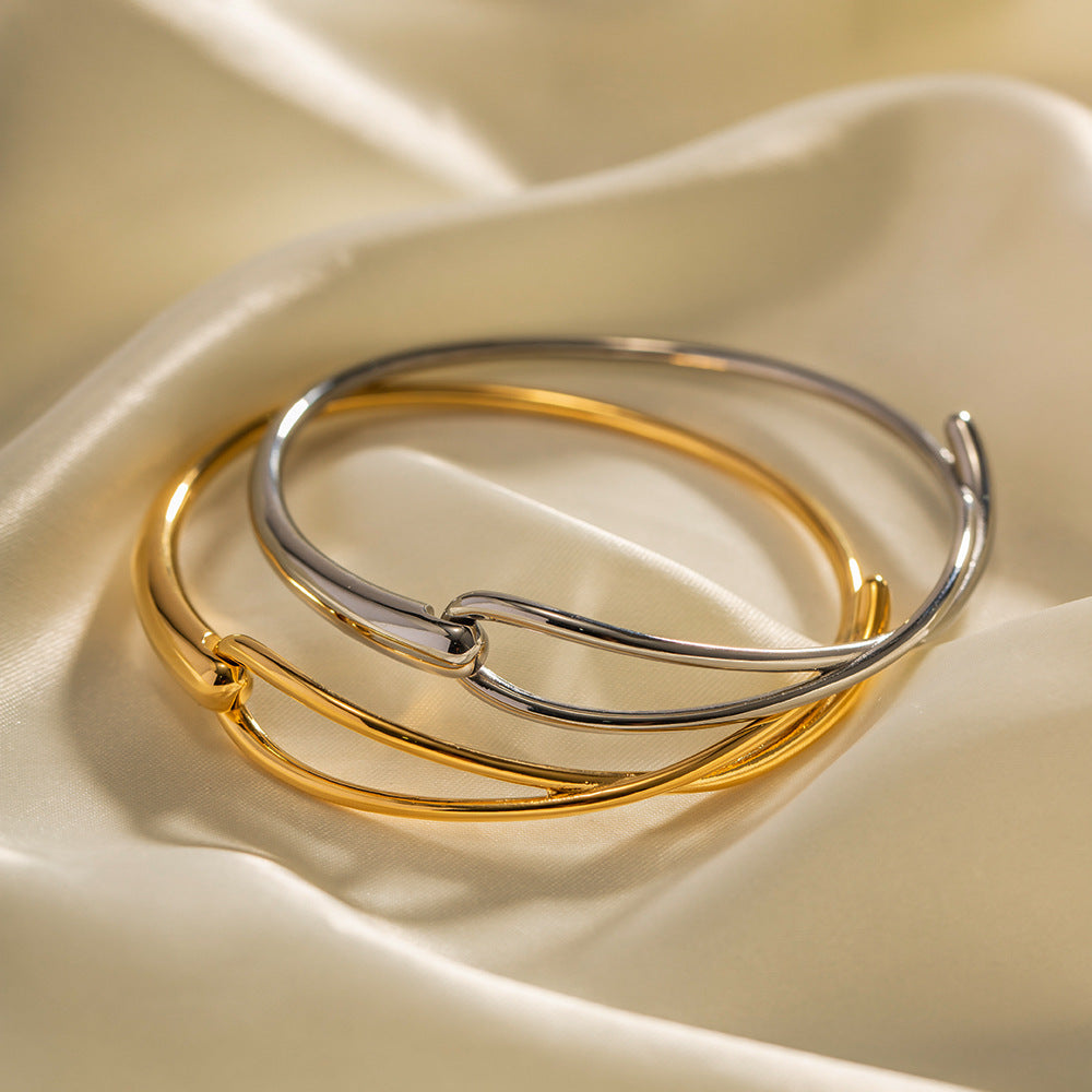 Minimalist Geometric Circle 18K Gold Plated Stainless Steel Bracelet for Women