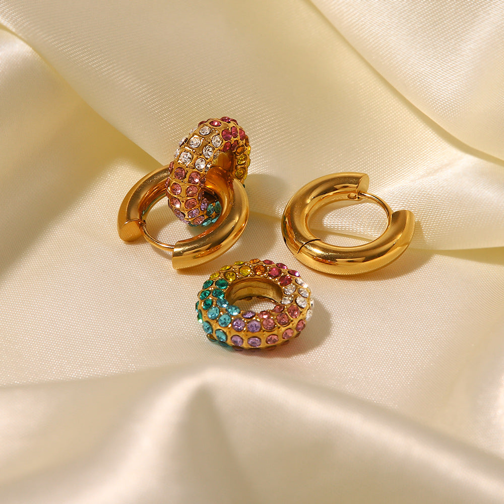 Colorful Rainbow Geometric Stainless Steel Earrings with 18K Gold Plating for Women