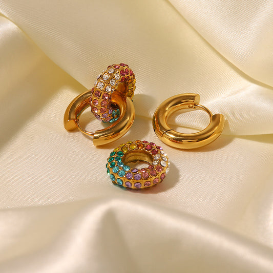 Orecchini da donna in acciaio inossidabile geometrici arcobaleno colorati con placcatura in oro 18 carati