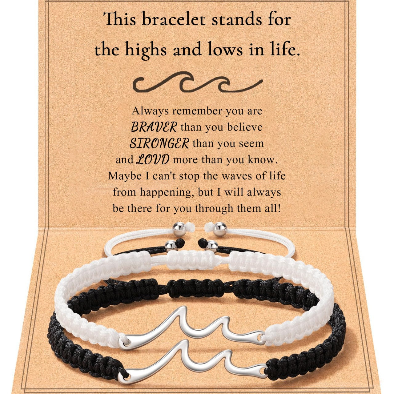 Minimalist Stainless Steel Woven Couple Bracelet Set with Wave Pendant