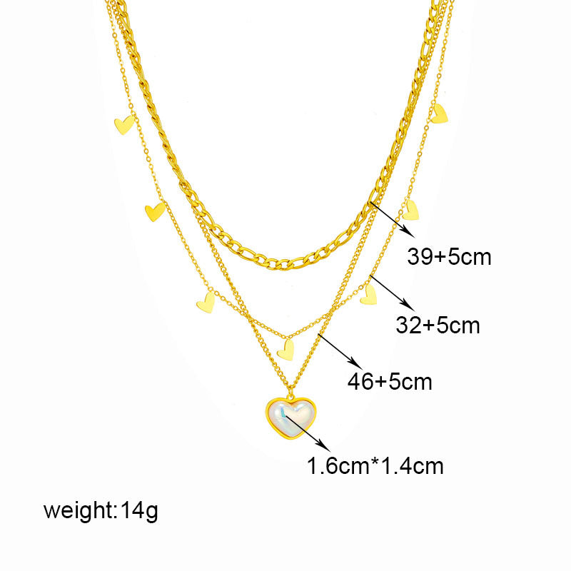 Minimalist Heart-Shaped Titanium Steel Pendant Necklace with Plated Finish and Multi-Layer Chain Design for Women