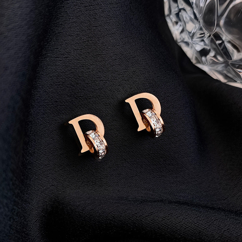 Minimalist Geometric Letter Titanium Steel Stud Earrings for Women Luxury Design Elegant Fashion Accessory