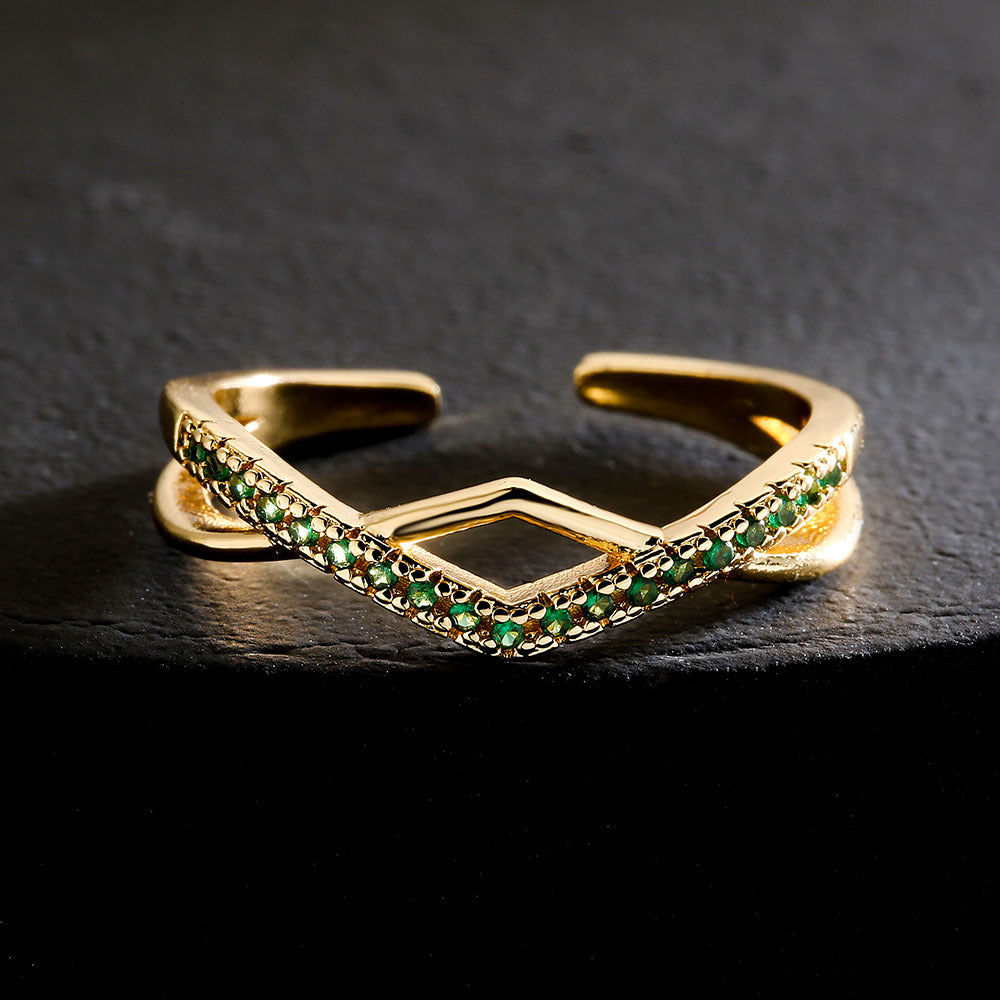 Anello Aperto Geometrico Stile Ins Placcato Oro 18K Rame Micro Pavé Zircone Gioielli Moda Donna