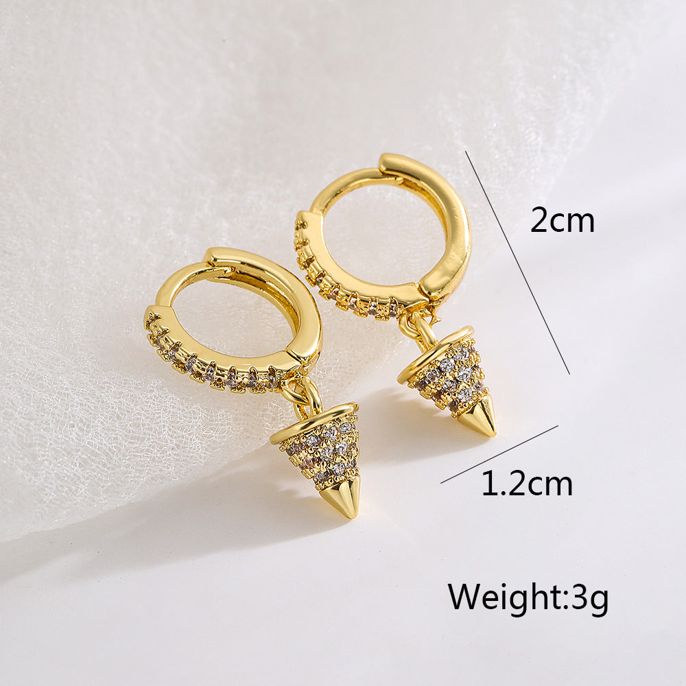 Orecchini geometrici in rame con placcatura in oro 18K e zirconi micro-pavé da donna