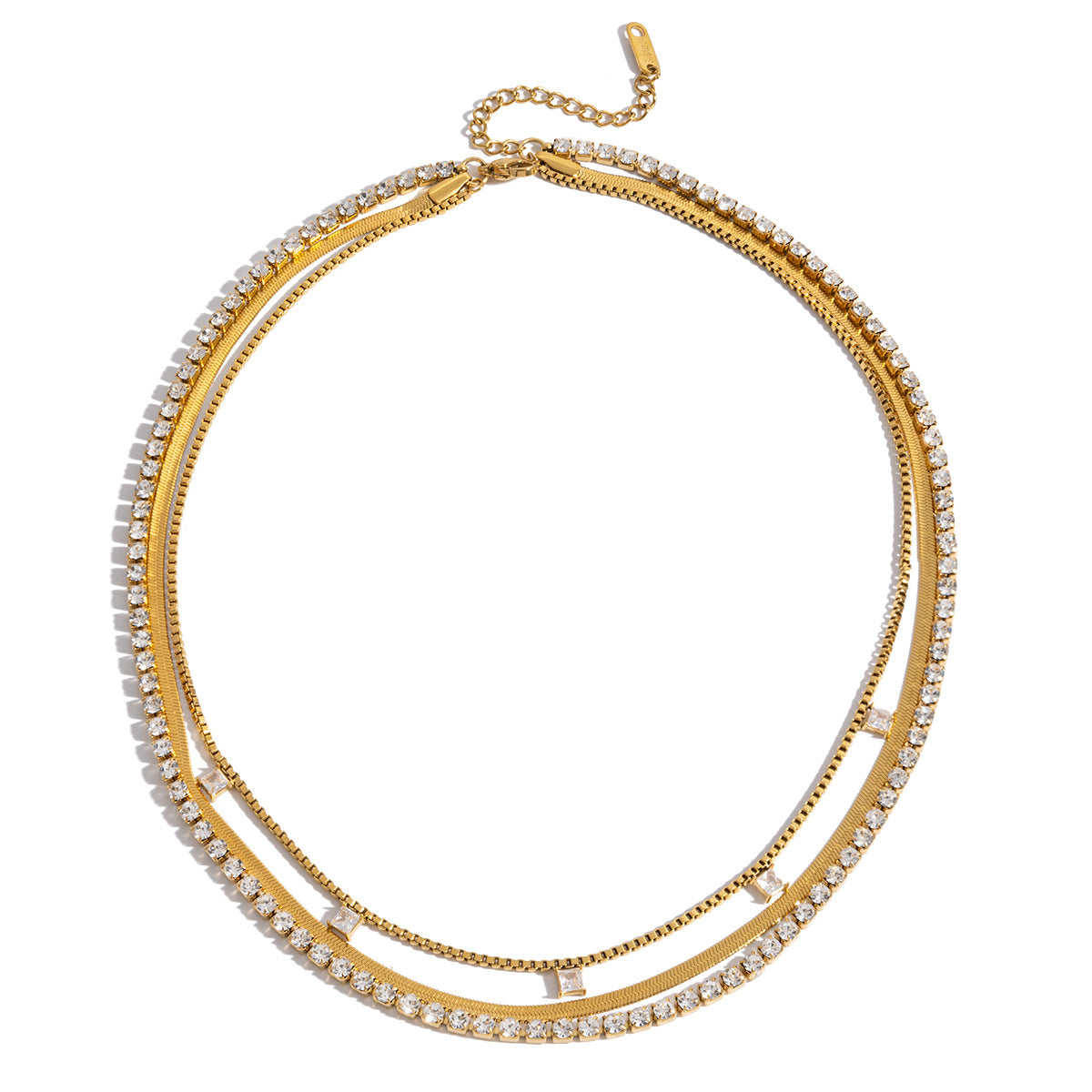Collar de Acero de Titanio Geométrico Chapado para Mujer con Diseño de Cadena de Clavícula de Múltiples Capas