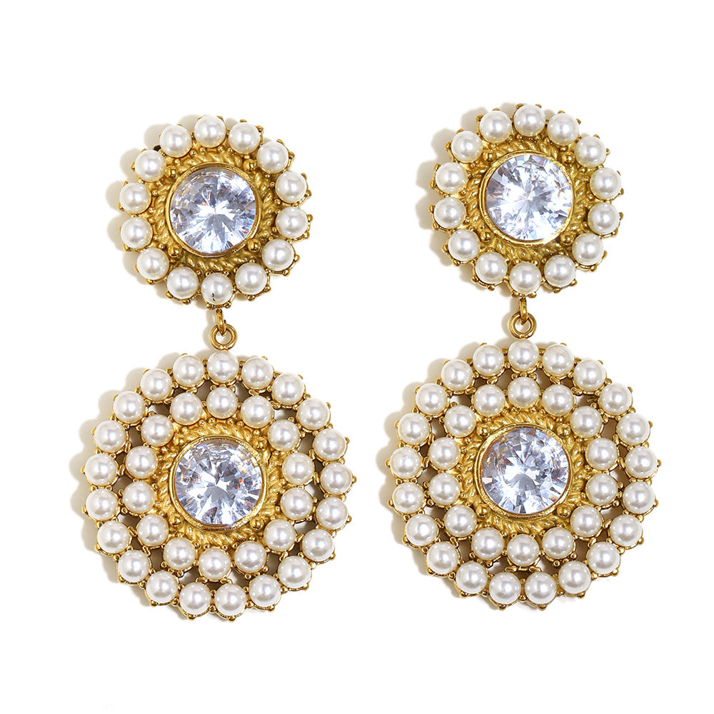 Minimalist Geometric Stainless Steel Earrings with 18K Gold Plating and Full Round Zirconia Accents for Women
