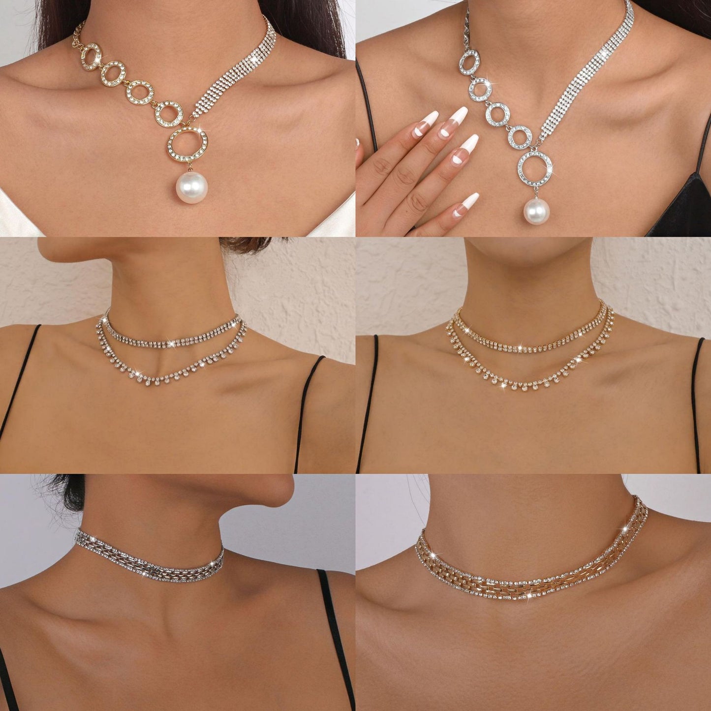 Collar de cadena geométrico dulce y atrevido con flecos de pedrería para mujer, collar con colgante de lujo de aleación chapada