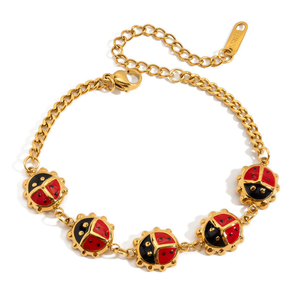 Fashionable Ladybug-Shaped Enamel Pendant Necklace in Titanium Steel for Women, Trendy Office-Style Accessory with Geometric Insect Design