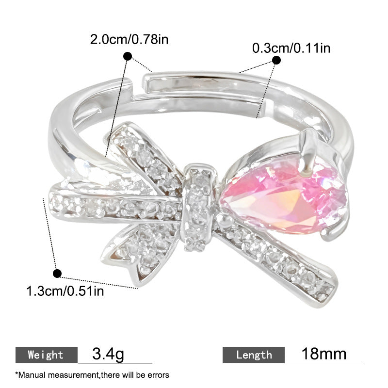 Sweet Cubic Zirconia Inlay Brass Bow Ring for Women
