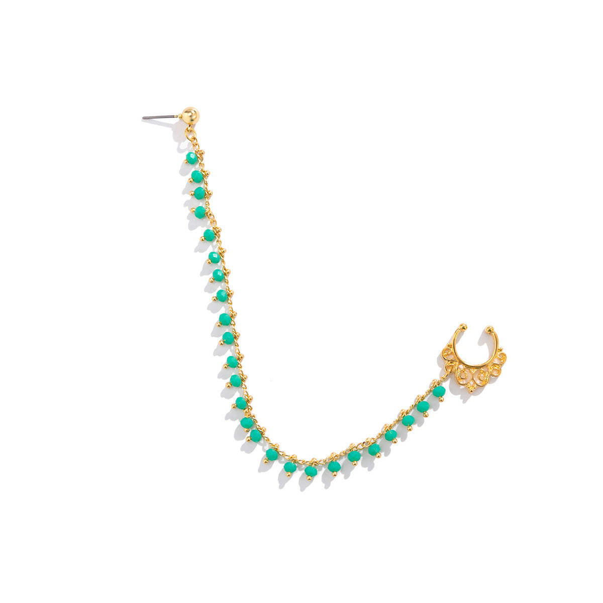 Sweet Minimalist Ethnic Geometric Crystal Plated Alloy Nose Ring with Tassel