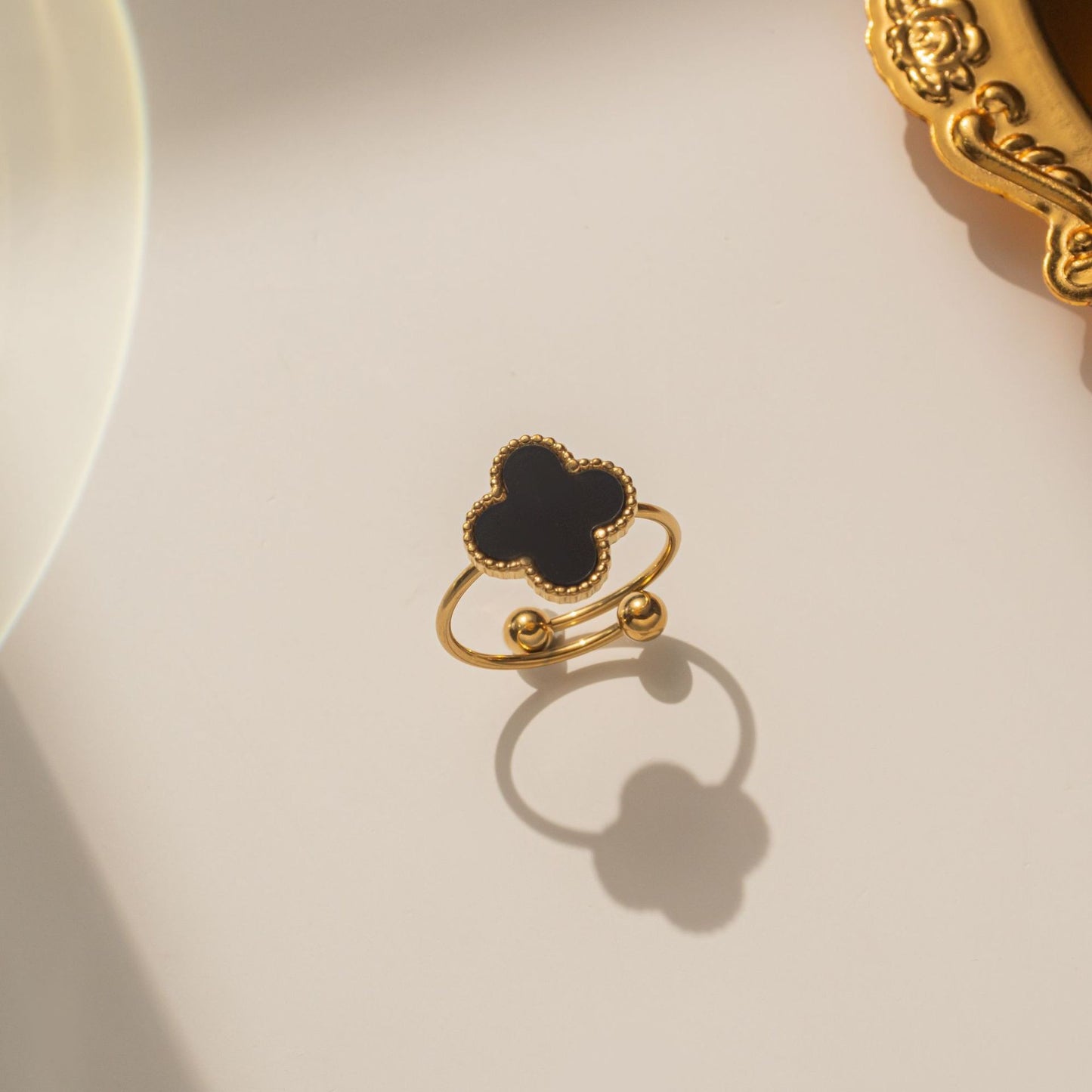 Minimalist Four-Leaf Clover Titanium Steel Adjustable Ring for Women with Hypoallergenic Plated Finish
